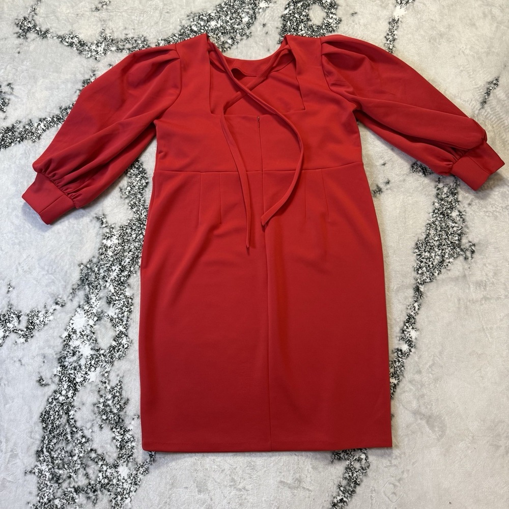 Eloquii Dress Womens Size 20‎ Red Crew Neck Balloon 3/4 Sleeve Sheath Stretch - Picture 2 of 10